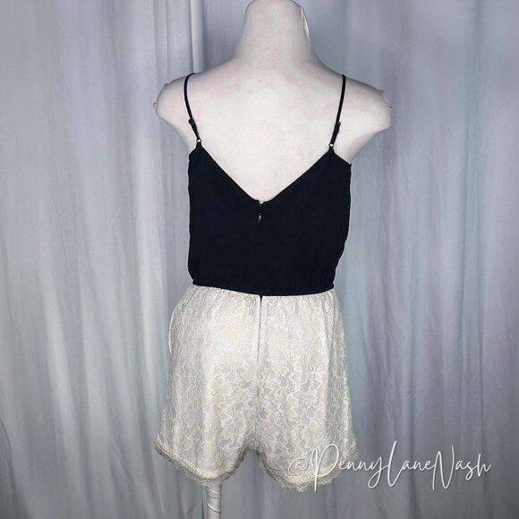 Bebe Colorblock Lace Romper Black & White - Picture 2 of 11